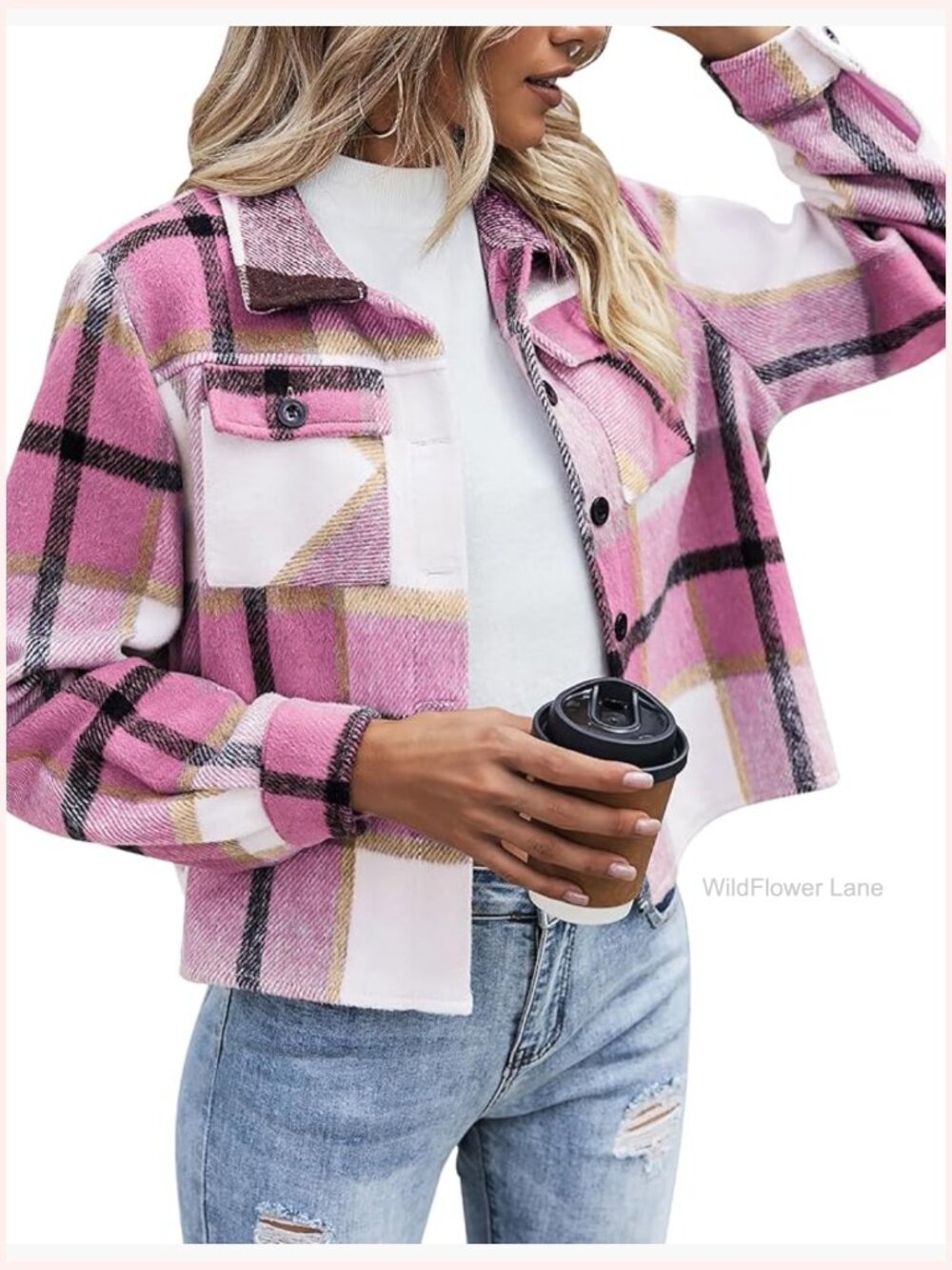 Cropped Plaid Flannel Shacket Jacket Coat Button Down Top